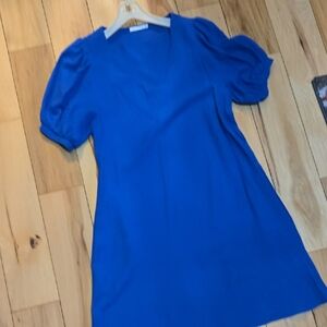 Staccato Blue Puffed Sleeve Dress, Royal Blue